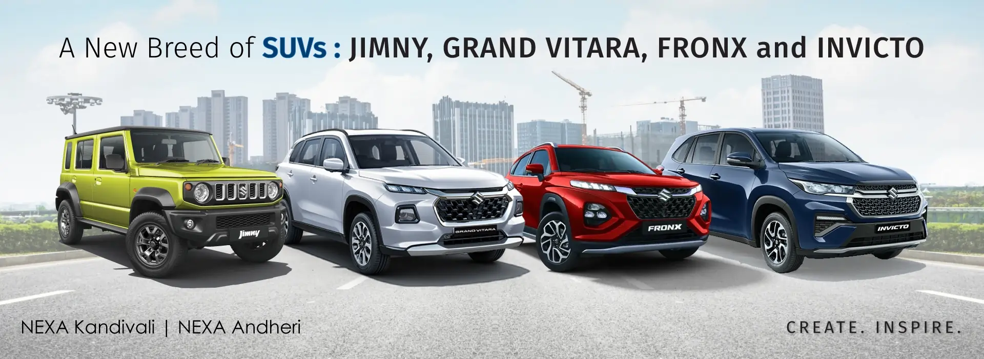 NEXA Maruti New breed of SUVs - Jimny, Grand Vitara, Fronx and Invicto