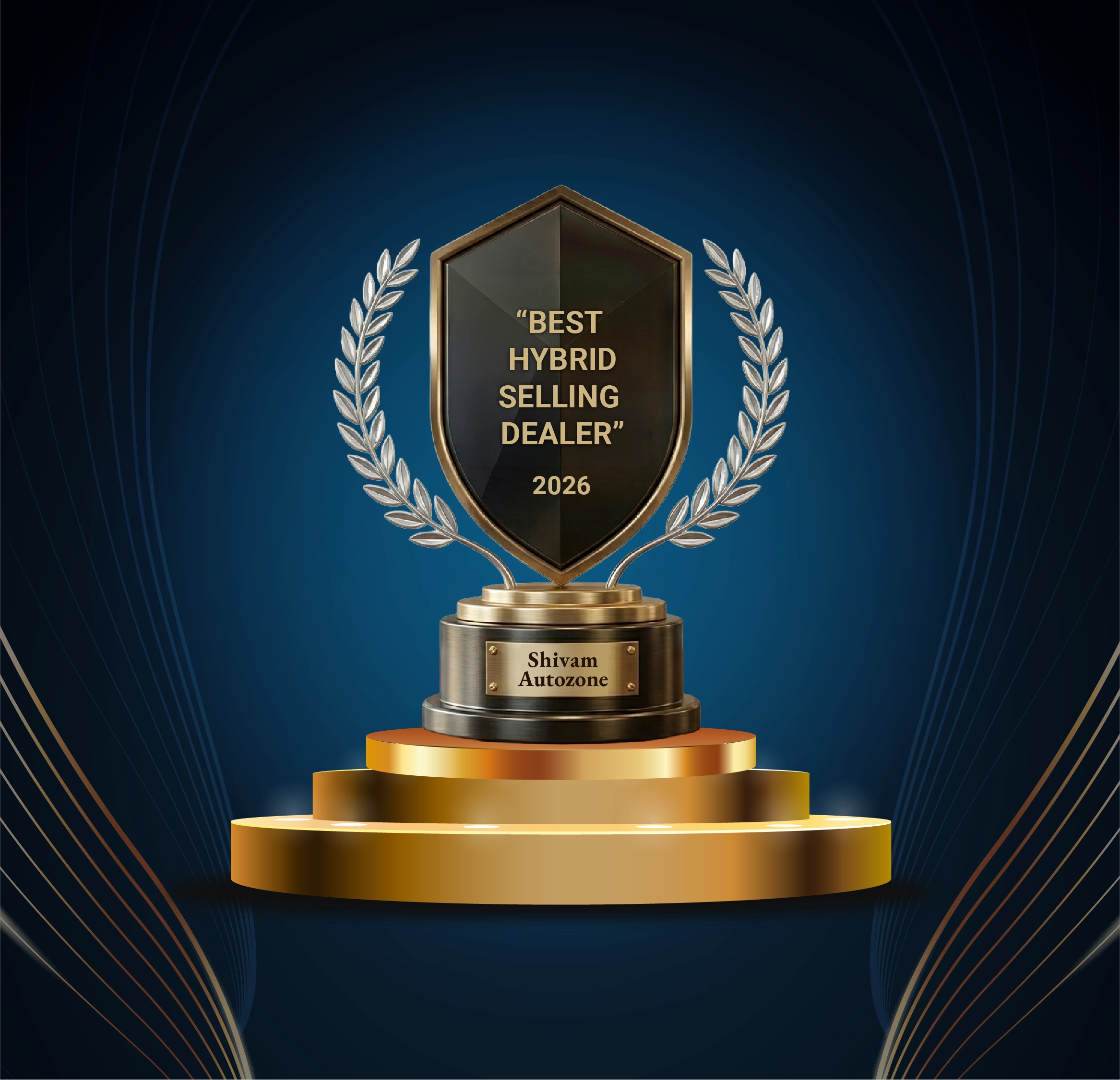 Best Hybrid Selling Dealer 2026 award trophy presented to NEXA Shivam Autozone, a leading Maruti Suzuki NEXA dealership serving Mumbai, Thane, and Palghar, recognised for outstanding hybrid car sales and premium customer service